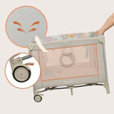 Tarc de joaca, Lionelo, Mille Plus, Pliabil, Include saltea cu densitate T25, 4 jucarii cu velcro, Manere textile, Geanta de transport, Cu roti si inchidere laterala, Pereti din plasa pentru vizibilitate si aerisire, 100 x 100 x 77 cm, Bej