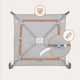 Tarc de joaca, Lionelo, Mille Plus, Pliabil, Include saltea cu densitate T25, 4 jucarii cu velcro, Manere textile, Geanta de transport, Cu roti si inchidere laterala, Pereti din plasa pentru vizibilitate si aerisire, 100 x 100 x 77 cm, Verde