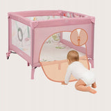 Tarc de joaca, Lionelo, Mille Plus, Pliabil, Include saltea cu densitate T25, 4 jucarii cu velcro, Manere textile, Geanta de transport, Cu roti si inchidere laterala, Pereti din plasa pentru vizibilitate si aerisire, 100 x 100 x 77 cm, Roz