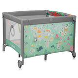 Tarc de joaca, Lionelo, Mille Plus, Pliabil, Include saltea cu densitate T25, 4 jucarii cu velcro, Manere textile, Geanta de transport, Cu roti si inchidere laterala, Pereti din plasa pentru vizibilitate si aerisire, 100 x 100 x 77 cm, Verde