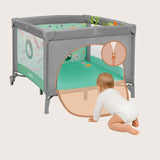 Tarc de joaca, Lionelo, Mille Plus, Pliabil, Include saltea cu densitate T25, 4 jucarii cu velcro, Manere textile, Geanta de transport, Cu roti si inchidere laterala, Pereti din plasa pentru vizibilitate si aerisire, 100 x 100 x 77 cm, Verde