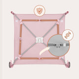 Tarc de joaca, Lionelo, Mille Plus, Pliabil, Include saltea cu densitate T25, 4 jucarii cu velcro, Manere textile, Geanta de transport, Cu roti si inchidere laterala, Pereti din plasa pentru vizibilitate si aerisire, 100 x 100 x 77 cm, Roz