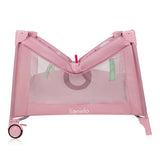 Tarc de joaca, Lionelo, Mille Plus, Pliabil, Include saltea cu densitate T25, 4 jucarii cu velcro, Manere textile, Geanta de transport, Cu roti si inchidere laterala, Pereti din plasa pentru vizibilitate si aerisire, 100 x 100 x 77 cm, Roz