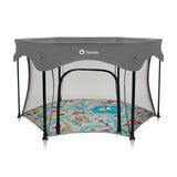 Tarc de joaca, Lionelo, Roel Plus, Pliere ultra-compacta, Sistem LockGuard impotriva plierii accidentale, Geanta de transport inclusa, Conform cu EN 12227:2010, 134x134x74 cm, 6 luni+, Multicolor