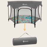 Tarc de joaca, Lionelo, Roel Plus, Pliere ultra-compacta, Sistem LockGuard impotriva plierii accidentale, Geanta de transport inclusa, Conform cu EN 12227:2010, 134x134x74 cm, 6 luni+, Multicolor