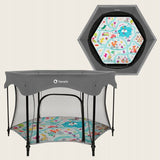 Tarc de joaca, Lionelo, Roel Plus, Pliere ultra-compacta, Sistem LockGuard impotriva plierii accidentale, Geanta de transport inclusa, Conform cu EN 12227:2010, 134x134x74 cm, 6 luni+, Multicolor