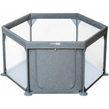 Tarc de joaca, FreeON, Hexagonal, Pentru bebe, Cu 4 manere, Intrare cu fermoar, Cu geanta de transport, 117 x 67 x 67 cm, Conform cu standardul european de securitate EN 12227:2010, Grey