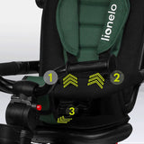 Tricicleta copii, Lionelo, Haari, Ultrapliabila, Multifunctionala, Suport picioare, Control al directiei, Scaun reversibil, Rotire 360 grade, Conform cu standardul european de securitate EN71, Verde