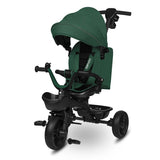 Tricicleta copii, Lionelo Kori, ultra-pliabila si multifunctionala, cu scaun rotativ 360°, control parental, suport pentru picioare si accesorii premium, Verde