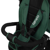Tricicleta copii, Lionelo Kori, ultra-pliabila si multifunctionala, cu scaun rotativ 360°, control parental, suport pentru picioare si accesorii premium, Verde