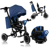 Tricicleta copii, Lionelo, Tris Plus, Ultrapliabila, Multifunctionala, Pana la 25 kg, Inclinare spatar in fata si in spate, Suport picioare, Control al directiei, Scaun reversibil, Rotire 360 grade, Conform cu EN71, 9 luni-5 ani, Albastru