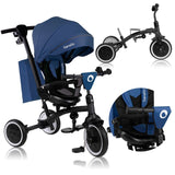 Tricicleta copii, Lionelo, Tris Plus, Ultrapliabila, Multifunctionala, Pana la 25 kg, Inclinare spatar in fata si in spate, Suport picioare, Control al directiei, Scaun reversibil, Rotire 360 grade, Conform cu EN71, 9 luni-5 ani, Albastru