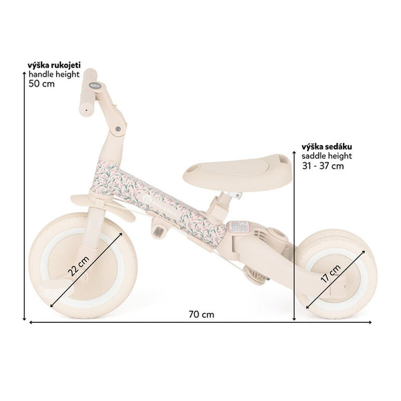 Tricicleta, Petite&Mars, Turbo, Editie limitata, 5 in 1, Multifunctionala, Vehicul de impins, Bicicleta cu/fara pedale, Cu maner de ghidaj, Detasabil, Roti din cauciuc, Pana la 25 kg, 1.5-5 ani, Pink Meadow