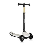 Trotineta pentru copii, Lionelo, Mey, Ultrapliabila, Cu lumini si cosulet, Maner ajustabil pe inaltime, 3 ani+, Pana la 50 Kg, Ultra usor, 2.8 kg, Conform cu standardul EN71-1/2/3, Certificata Intertek, Bej