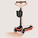 Trotineta pentru copii, Lionelo, Mey, Ultrapliabila, Cu lumini si cosulet, Maner ajustabil pe inaltime, 3 ani+, Pana la 50 Kg, Ultra usor, 2.8 kg, Conform cu standardul EN71-1/2/3, Certificata Intertek, Negru