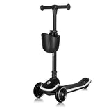 Trotineta pentru copii, Lionelo, Mey, Ultrapliabila, Cu lumini si cosulet, Maner ajustabil pe inaltime, 3 ani+, Pana la 50 Kg, Ultra usor, 2.8 kg, Conform cu standardul EN71-1/2/3, Certificata Intertek, Negru