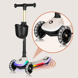 Trotineta pentru copii, Lionelo, Mey, Ultrapliabila, Cu lumini si cosulet, Maner ajustabil pe inaltime, 3 ani+, Pana la 50 Kg, Ultra usor, 2.8 kg, Conform cu standardul EN71-1/2/3, Certificata Intertek, Bej