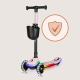 Trotineta pentru copii, Lionelo, Mey, Ultrapliabila, Cu lumini si cosulet, Maner ajustabil pe inaltime, 3 ani+, Pana la 50 Kg, Ultra usor, 2.8 kg, Conform cu standardul EN71-1/2/3, Certificata Intertek, Roz