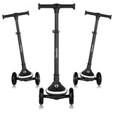 Trotineta pentru copii, Lionelo, Mey, Ultrapliabila, Cu lumini si cosulet, Maner ajustabil pe inaltime, 3 ani+, Pana la 50 Kg, Ultra usor, 2.8 kg, Conform cu standardul EN71-1/2/3, Certificata Intertek, Negru