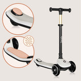 Trotineta pentru copii, Lionelo, Mey, Ultrapliabila, Cu lumini si cosulet, Maner ajustabil pe inaltime, 3 ani+, Pana la 50 Kg, Ultra usor, 2.8 kg, Conform cu standardul EN71-1/2/3, Certificata Intertek, Bej