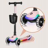 Trotineta pentru copii, Lionelo, Mey, Ultrapliabila, Cu lumini si cosulet, Maner ajustabil pe inaltime, 3 ani+, Pana la 50 Kg, Ultra usor, 2.8 kg, Conform cu standardul EN71-1/2/3, Certificata Intertek, Roz