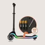 Trotineta pentru copii, Lionelo, Mey, Ultrapliabila, Cu lumini si cosulet, Maner ajustabil pe inaltime, 3 ani+, Pana la 50 Kg, Ultra usor, 2.8 kg, Conform cu standardul EN71-1/2/3, Certificata Intertek, Negru