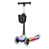 Trotineta pentru copii, Lionelo, Mey, Ultrapliabila, Cu lumini si cosulet, Maner ajustabil pe inaltime, 3 ani+, Pana la 50 Kg, Ultra usor, 2.8 kg, Conform cu standardul EN71-1/2/3, Certificata Intertek, Bej