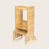 Turn de invatare Montessori, Lionelo, Cass, Functie de raft pentru carti, Pana la 30 kg, 12 luni - 6 ani, Din MDF si furnir, 3 trepte de inaltime, Alb