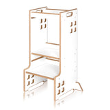 Turn de invatare Montessori, Lionelo, Cass, Functie de raft pentru carti, Pana la 30 kg, 12 luni - 6 ani, Din MDF si furnir, 3 trepte de inaltime, Alb