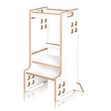 Turn de invatare Montessori, Lionelo, Cass, Functie de raft pentru carti, Pana la 30 kg, 12 luni - 6 ani, Din MDF si furnir, 3 trepte de inaltime, Alb