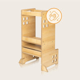 Turn de invatare Montessori, Lionelo, Cass, Functie de raft pentru carti, Pana la 30 kg, 12 luni - 6 ani, Din MDF si furnir, 3 trepte de inaltime, Natur