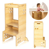 Turn de invatare Montessori, Lionelo, Cass, Functie de raft pentru carti, Pana la 30 kg, 12 luni - 6 ani, Din MDF si furnir, 3 trepte de inaltime, Natur