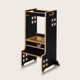 Turn de invatare Montessori, Lionelo, Cass, Functie de raft pentru carti, Pana la 30 kg, 12 luni - 6 ani, Din MDF si furnir, 3 trepte de inaltime, Negru