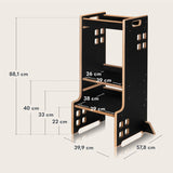 Turn de invatare Montessori, Lionelo, Cass, Functie de raft pentru carti, Pana la 30 kg, 12 luni - 6 ani, Din MDF si furnir, 3 trepte de inaltime, Negru