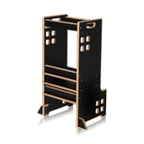 Turn de invatare Montessori, Lionelo, Cass, Functie de raft pentru carti, Pana la 30 kg, 12 luni - 6 ani, Din MDF si furnir, 3 trepte de inaltime, Negru