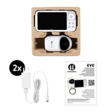 Video monitor, Petite&Mars, Eve 5.0, Ecran HD, Autonomie baterie pana la 16 ore, Raza de actiune 300m, Suport pentru pana la 4 camere, Comunicare bidirectionala, 8 melodii, Activare VOX la voce, Alb