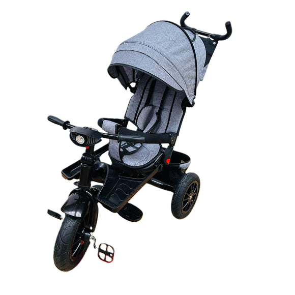Tricicleta roti cauciuc plin, cu pozitie somn, scaun rotativ, muzica si lumini,culoare GRI, BBD5299G