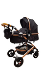 Carucior Belecoo 3 in 1 cu suspensii si roti cauciuc plin, reversibil, accesorizat culoare NEGRU, BBD530WN