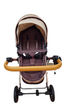 Carucior Belecoo , model 2 in 1 cu suspensii si roti cauciuc plin ,recomandat 0-36 luni, culoare bej/maro , BBDBLCBM