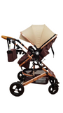 Carucior Belecoo , model 2 in 1 cu suspensii si roti cauciuc plin ,recomandat 0-36 luni, culoare bej/maro , BBDBLCBM