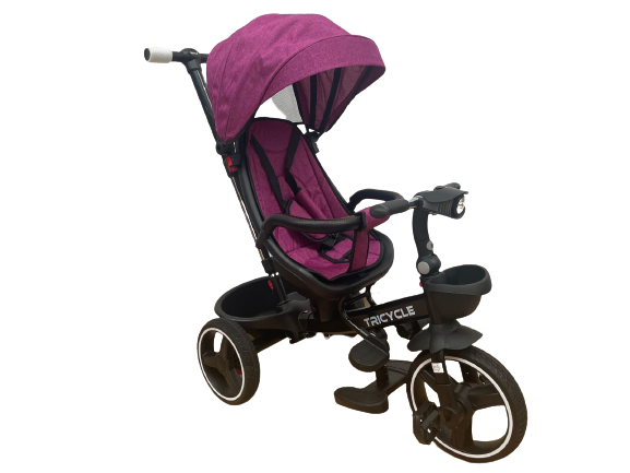 Tricicleta pentru copii, muzicala,cu pozitie de somn si scaunel tip scoica reversibil,  culoare Mov, BBD6017M