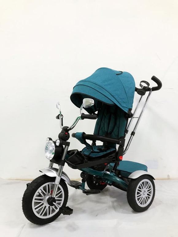 Tricicleta L-Sun SL03, cu pozitie de somn, scaun rotativ si muzica distractiva,roti cauciuc,  culoare TURCOAZ, BBD5199T