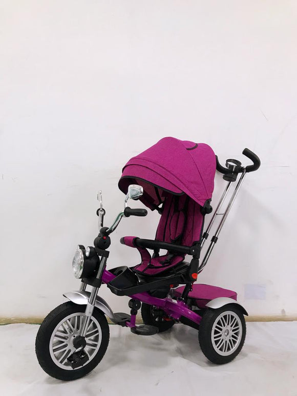 Tricicleta  evolutiva, roti cauciuc, cu pozitie de somn, scaun rotativ si muzica distractiva, culoare MOV, BBD5199M