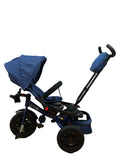 Tricicleta cu roti cauciuc,  pozitie de somn, scaun rotativ si muzica distractiva, albastra 6088TR ,