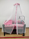 Patut pentru bebelusi cu baldachin , laterala pliabila cu masa de infasat si carusel , roz BBDT1ROZ