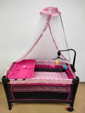 Patut pentru bebelusi cu baldachin , laterala pliabila cu masa de infasat si carusel , roz BBDT1ROZ