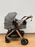 Carucior 2 in 1 Belecoo XID, cu inchidere compacta, 0-36 luni, reversibil GRI