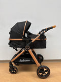 Carucior 2 in 1 Belecoo XID, cu inchidere compacta, 0-36 luni, reversibil NEGRU