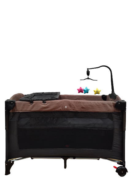 Patut pentru bebelusi, laterala pliabila cu masa de infasat si carusel , maro GGBAB1M